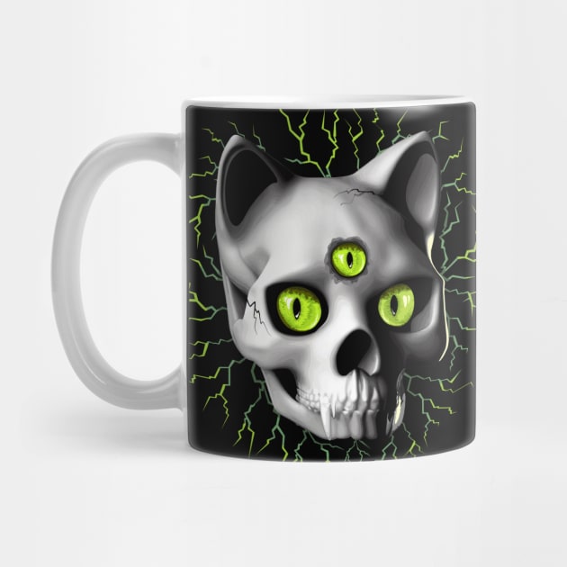 Cat Skull Three Eyes Creepy Surreal Horror Portrait by BluedarkArt